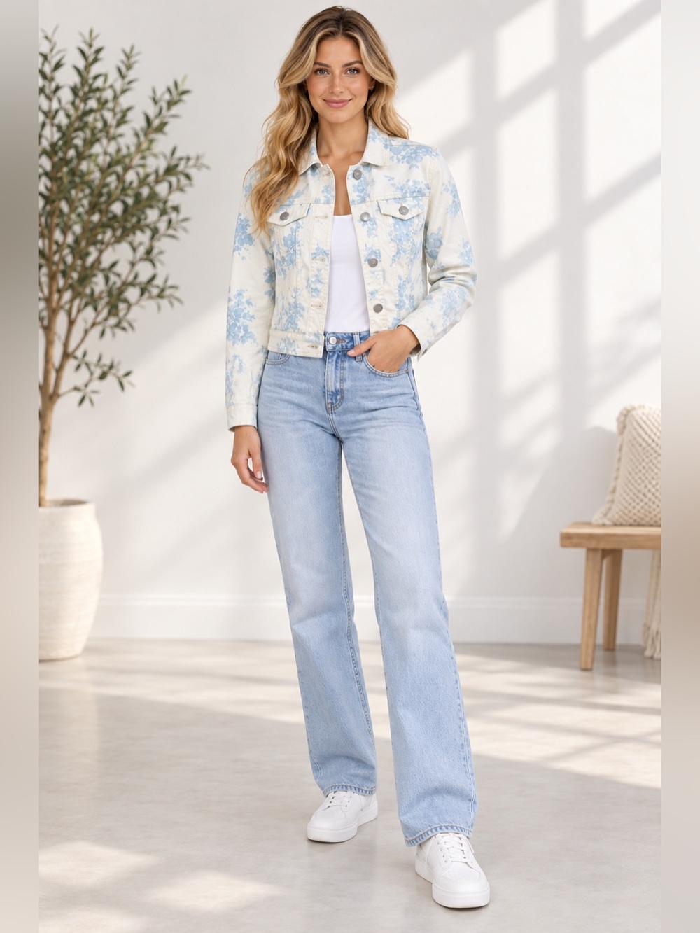American Eagle Floral Denim Jacket Size Small